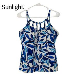 24th & Ocean Womens Blue Leaf Print Tankini Swim Top – Size L